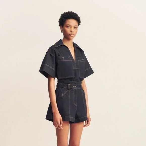 Shona Joy Rita High Waisted Flare Short and Rita Pullover Top Denim Indigo - Picture 2 of 15